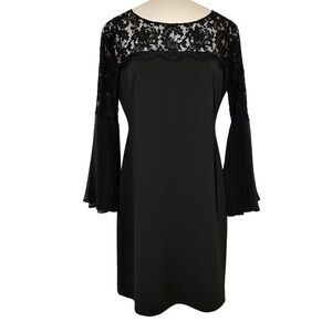ELIZA J Size 6 Long Bell Sleeve Lace Formal Sheath Dress, Sexy Elegant